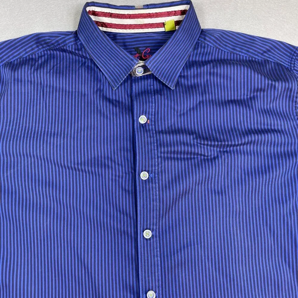 Robert Graham Shirt Men‎ XL Blue Stripes Flip Cuff Long Sleeve Button Up